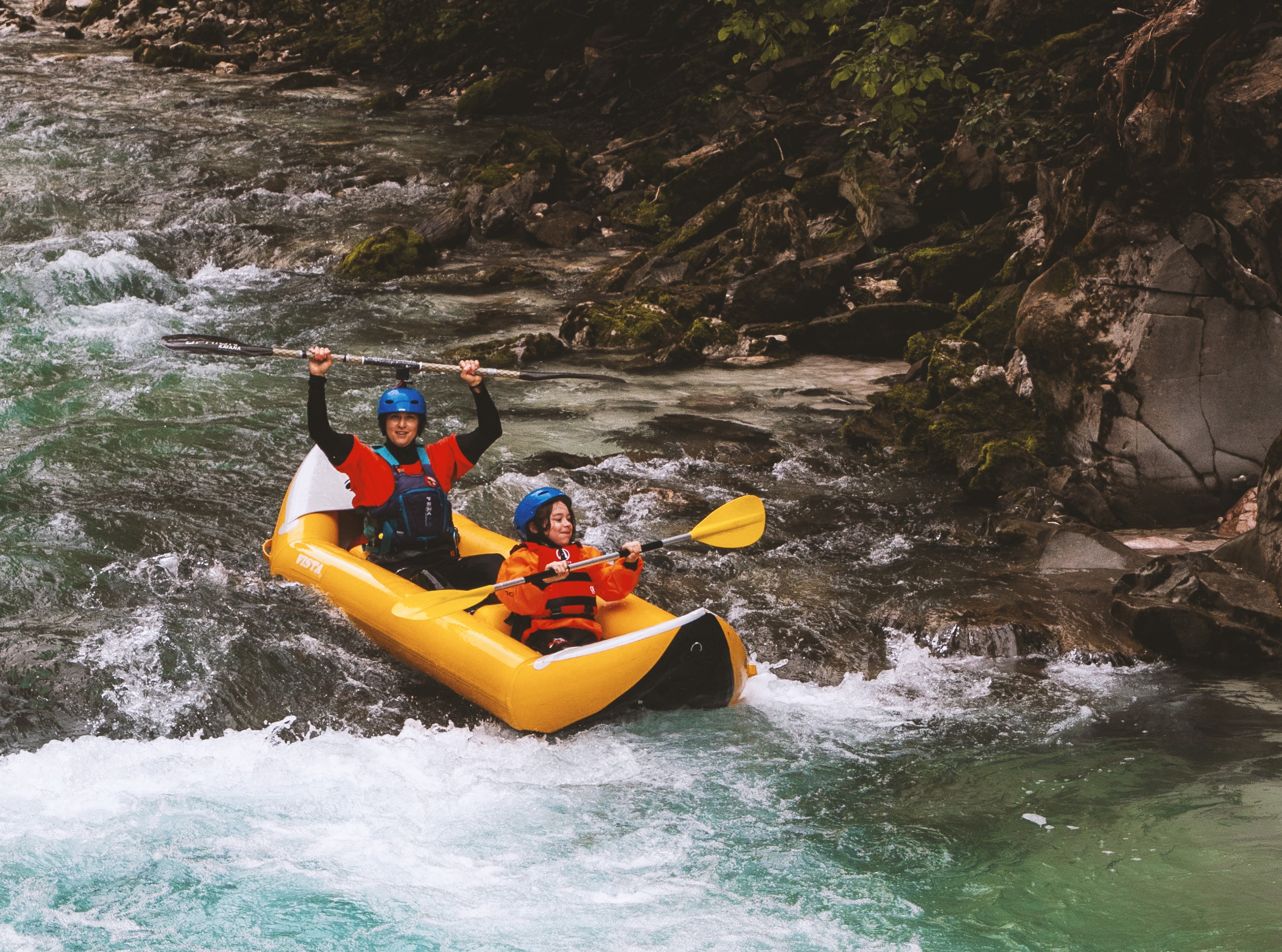 family double ducky kayaking